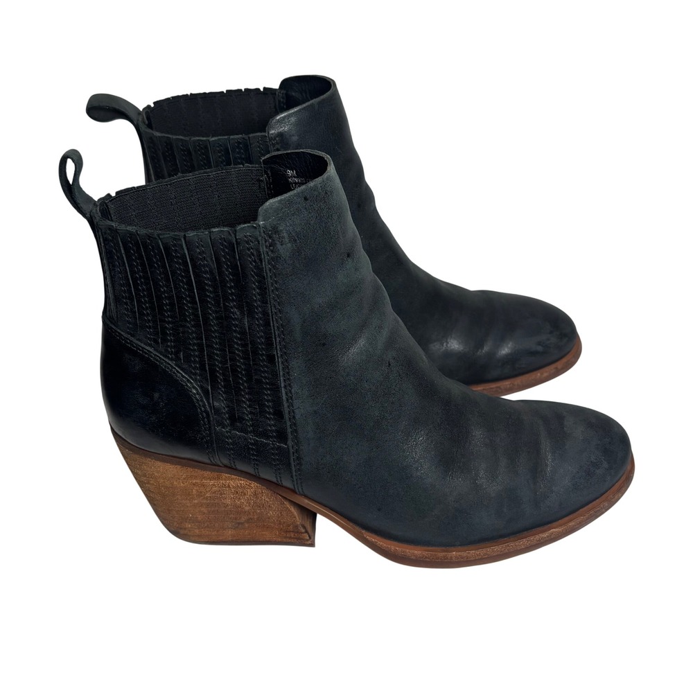 Kork-Ease Velma Ankle Chelsea Boots Sz 9 M Black Leather Block Heel Western Boho